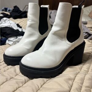 Urban Outfitters White and Black Heeled Boots